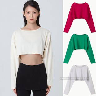 top宽型长袖 韩国正品 MUDRA女士瑜伽服crop BUDHI 露脐上衣t恤 代购