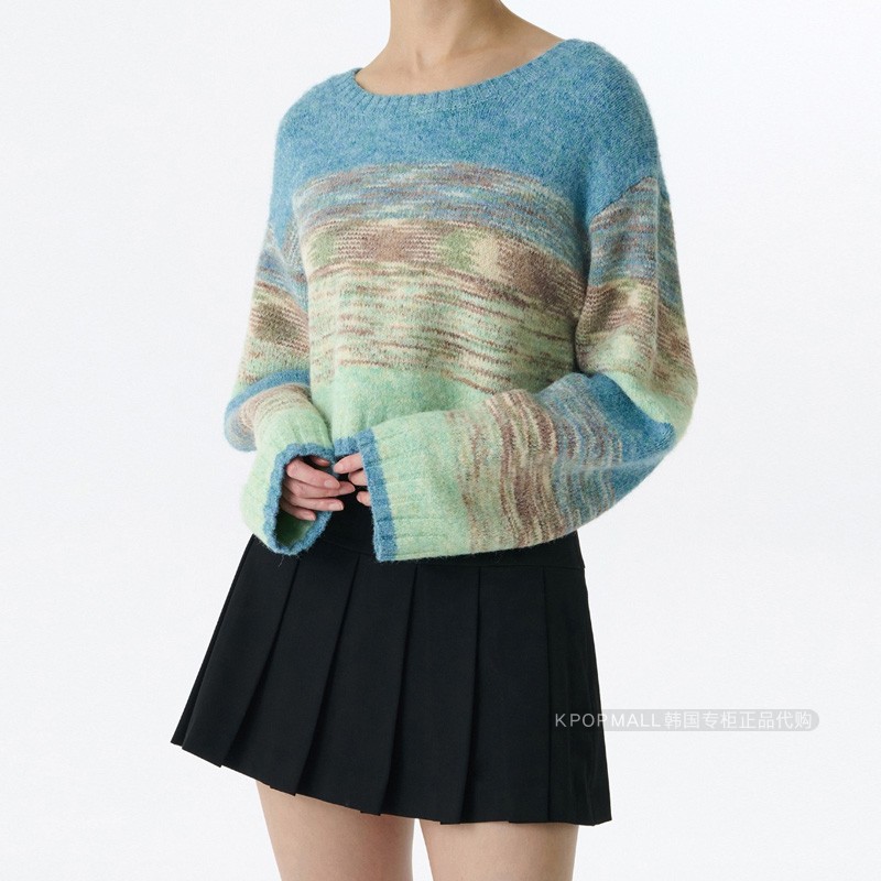 MUSINSA套头圆领拼色舒适毛衣