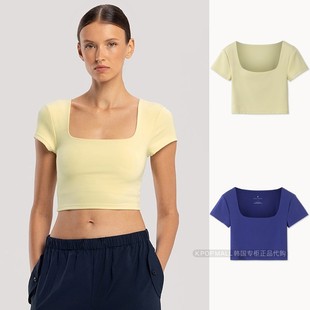 夏女短款 韩国代购 MUDRA BUDHI 运动运动T恤瑜伽服饰方领上衣 直邮