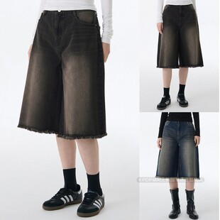 韩国代购 MUSINSA WOMAN 女式复古水洗和剪裁细节百慕大牛仔短裤