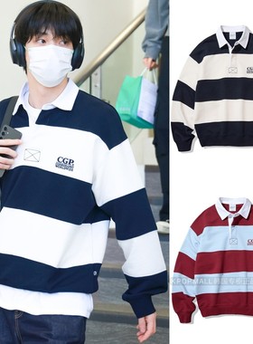 【CODEGRAPHY】TXT团SOOBIN同款韩版时尚条纹橄榄球卫衣 韩国代购