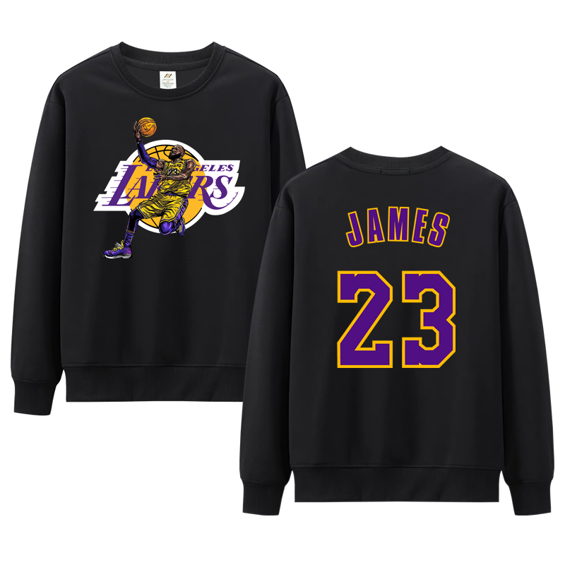 篮球训练服卫衣湖人詹姆斯23号卫衣秋冬加绒加厚长袖圆领套头卫衣