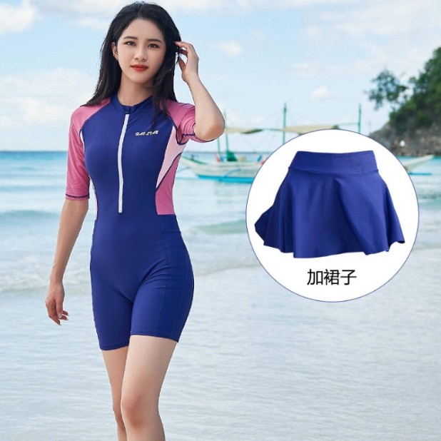 少女孩学生连体平角裤裙式胖儿童专业训练速干35-155斤防晒游泳衣