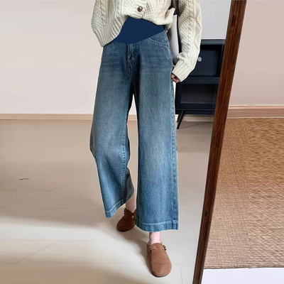 孕妇九分阔腿牛仔裤外穿秋冬季加绒加厚2025新款孕期不勒肚子裤子
