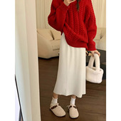 孕妇坑条针织半身裙女秋冬装 中长款 纯色托腹显瘦包臀一步直筒裙子