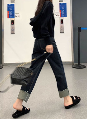 孕妇直筒牛仔裤子九分秋冬季2025新款外穿不勒肚子托腹直筒打底裤