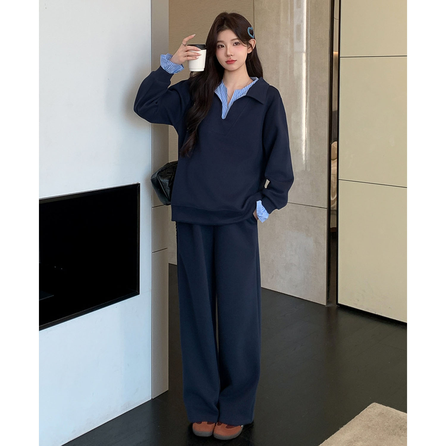 AUMS孕妇假两件卫衣运动阔腿裤