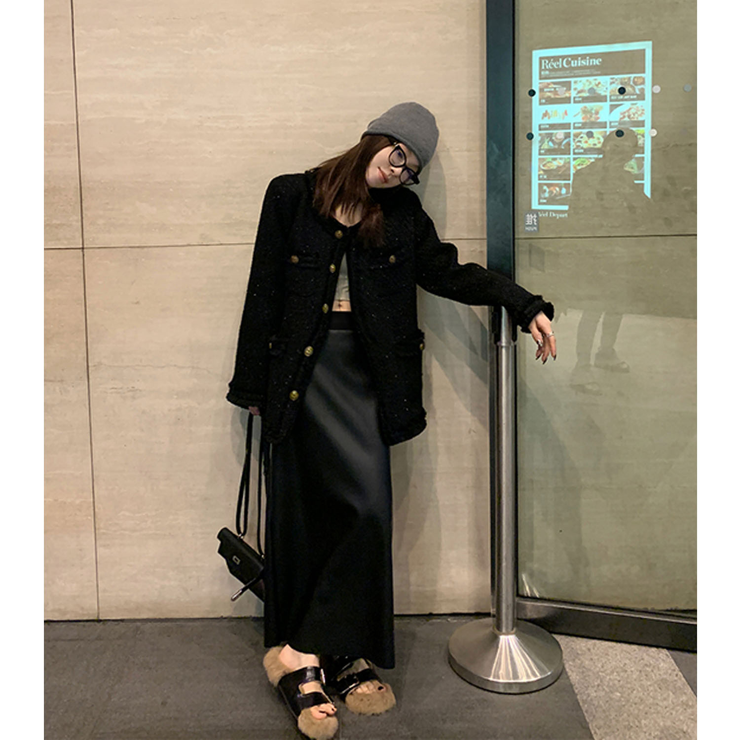 AUMS无托腹孕妇pu皮半身裙