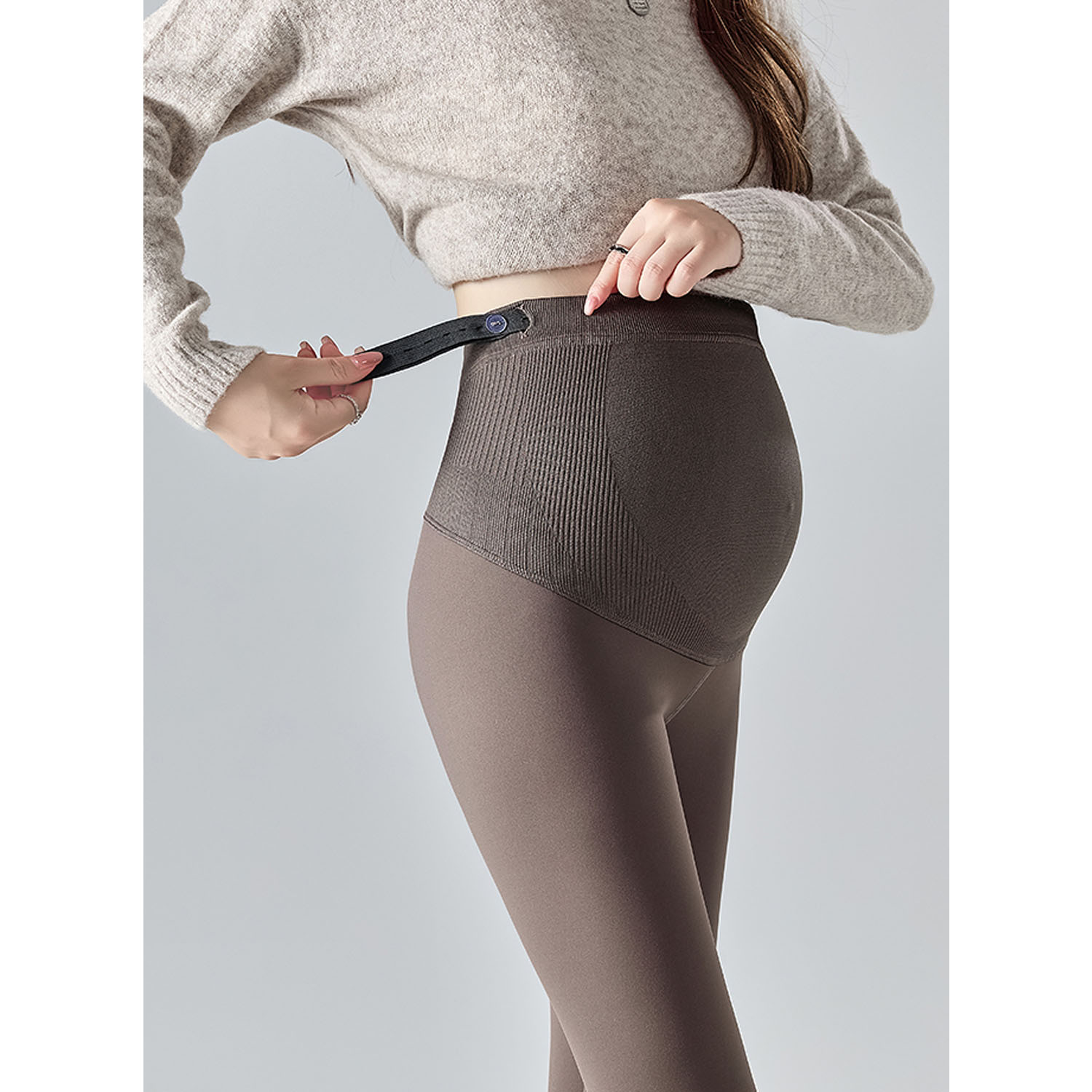 孕妇鲨鱼皮打底裤子秋冬季外穿冬装加绒托腹显瘦弹力紧身瑜伽长裤