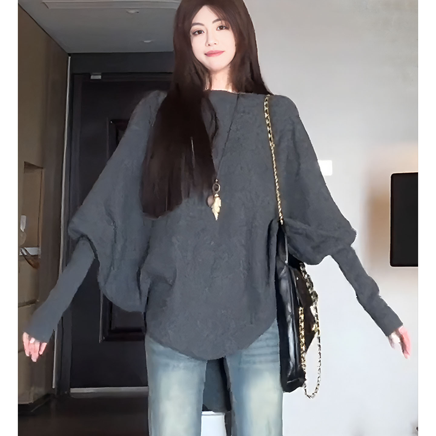 AUMS孕妇不规则复古针织衫毛衣