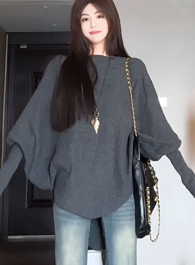 孕妇上衣冬装2025新款慵懒风宽松不规则软糯针织衫蝙蝠袖毛衣秋冬