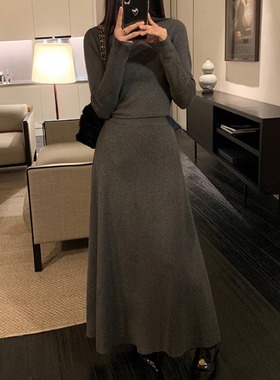 孕妇针织半身裙秋冬季灰色韩版2025新款宽松显瘦百搭长裙a字伞裙