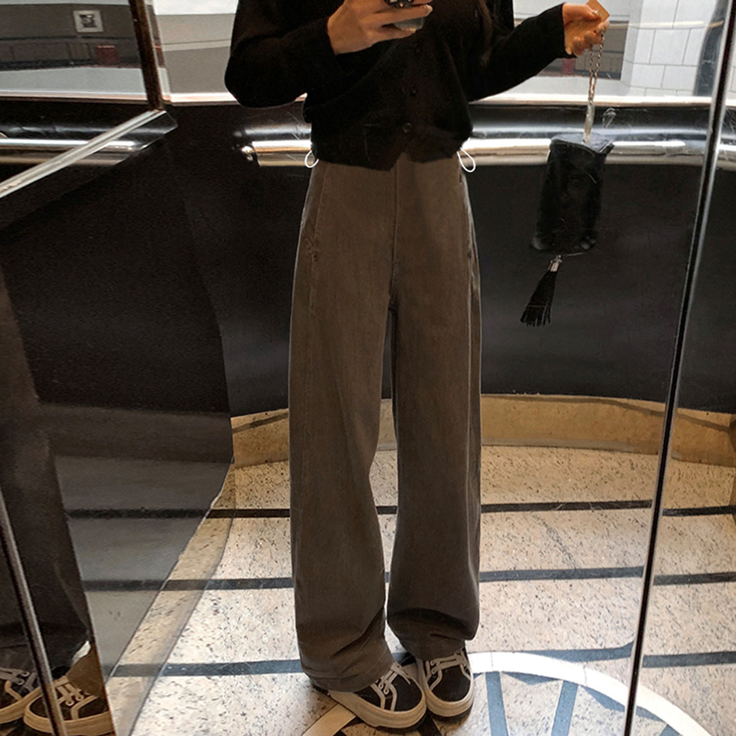 AUMS无托腹孕妇阔腿牛仔裤显瘦