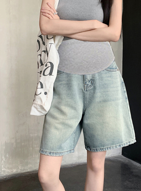 孕妇牛仔短裤春夏外穿薄款2026新款不勒肚子托腹五分直筒阔腿裤子