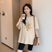 春装 T恤夏季 2026新款 宽松休闲上衣女圆领卡通印花短袖 时尚 孕妇装