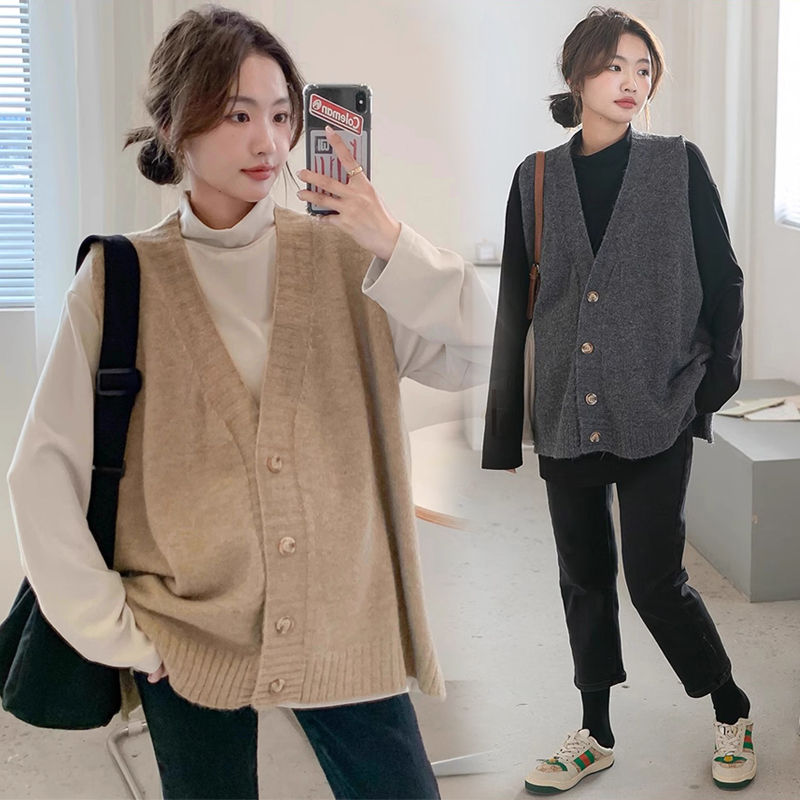 孕妇套装2025新款马甲背心毛衣开衫外套德绒打底衫内搭秋冬两件套