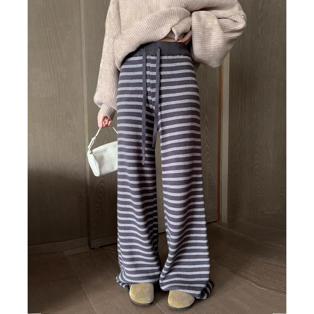 无托腹孕妇条纹阔腿裤子冬季2025新款外穿加绒直筒休闲拖地裤冬装