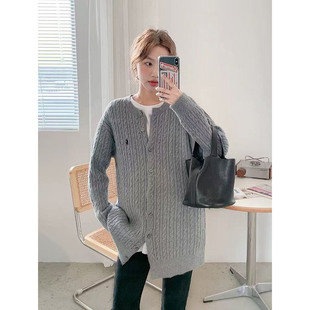 中长款 孕妇装 慵懒风宽松刺绣麻花针织开衫 2025新款 毛衣外套 秋冬季