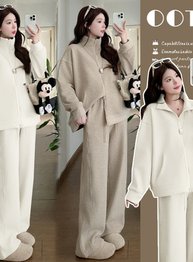 孕妇慵懒风套装2025新款冬装加厚宽松休闲拉链开衫外套束脚阔腿裤