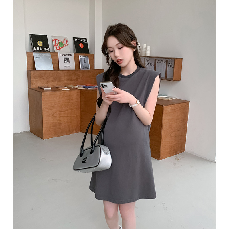 AUMS孕妇无袖垫肩背心连衣裙