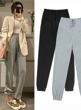 孕妇运动卫裤子春夏秋季薄款2025新款外穿显瘦灰色束脚托腹打底裤