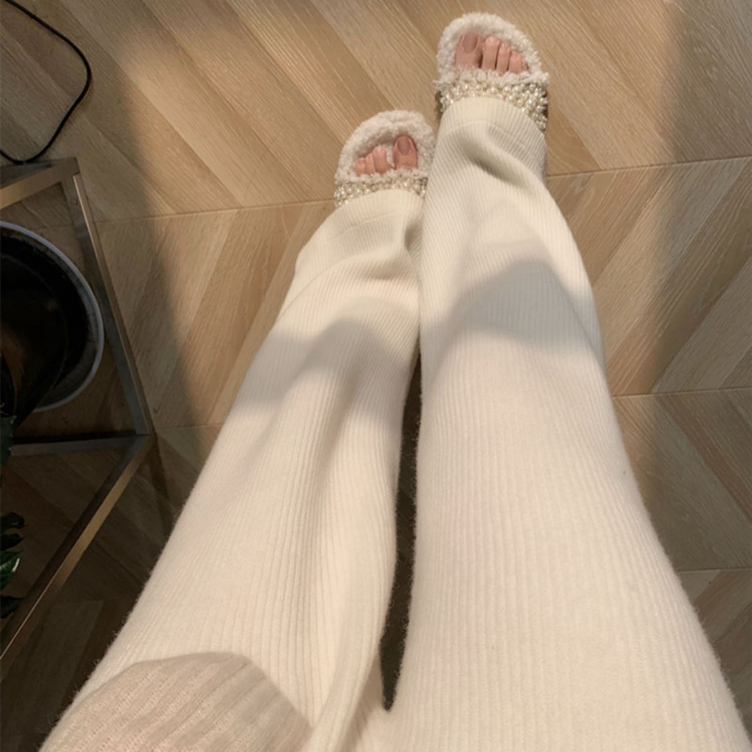 AUMS孕妇竖纹针织阔腿裤百搭显瘦