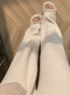 孕妇针织阔腿裤子秋冬季加绒加厚外穿2025新款无托腹垂感拖地长裤