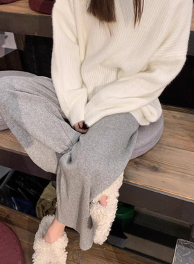 孕妇针织阔腿裤子秋冬季加绒加厚2025新款不勒肚子外穿保暖打底裤
