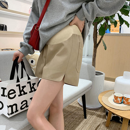 AUMS孕妇开叉皮短裤百搭显瘦
