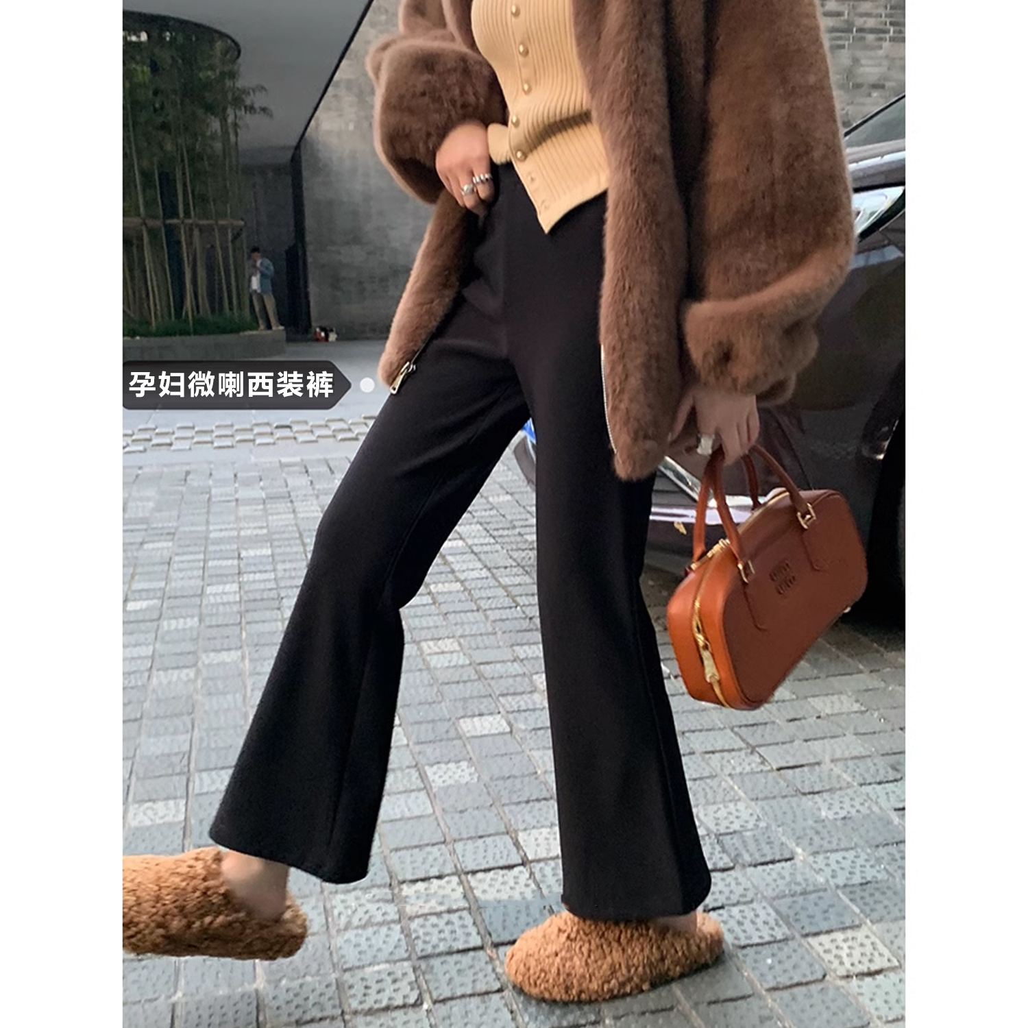 孕妇喇叭西装裤九分秋冬季2025新款外穿孕期不勒肚子托腹打底裤子
