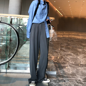 孕妇阔腿裤子夏季薄款外穿打底裤秋装休闲直筒拖地西装长裤春秋款