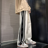 秋季卫裤男美式高街oversize潮条纹直筒运动裤子潮-K658-P45黑，男装休闲裤，星座307-3(原516-1)
