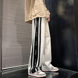 秋季卫裤男美式高街oversize潮条纹直筒运动裤子潮-K658-P45黑图片