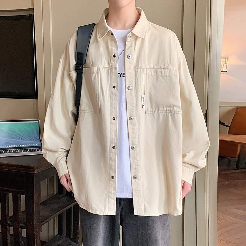 美式复古工装衬男2024秋季宽松cityboy休闲长袖衬衣-CS619-P68黑,男装衬衫,星座307-3(原516-1)