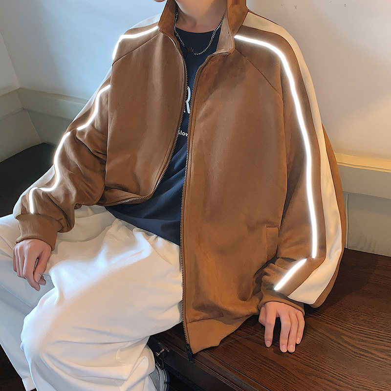 麂皮绒外套男秋季宽松痞帅男生棒球服美式夹克潮-JK8802-P65焦糖,男装夹克,星座307-3(原516-1)