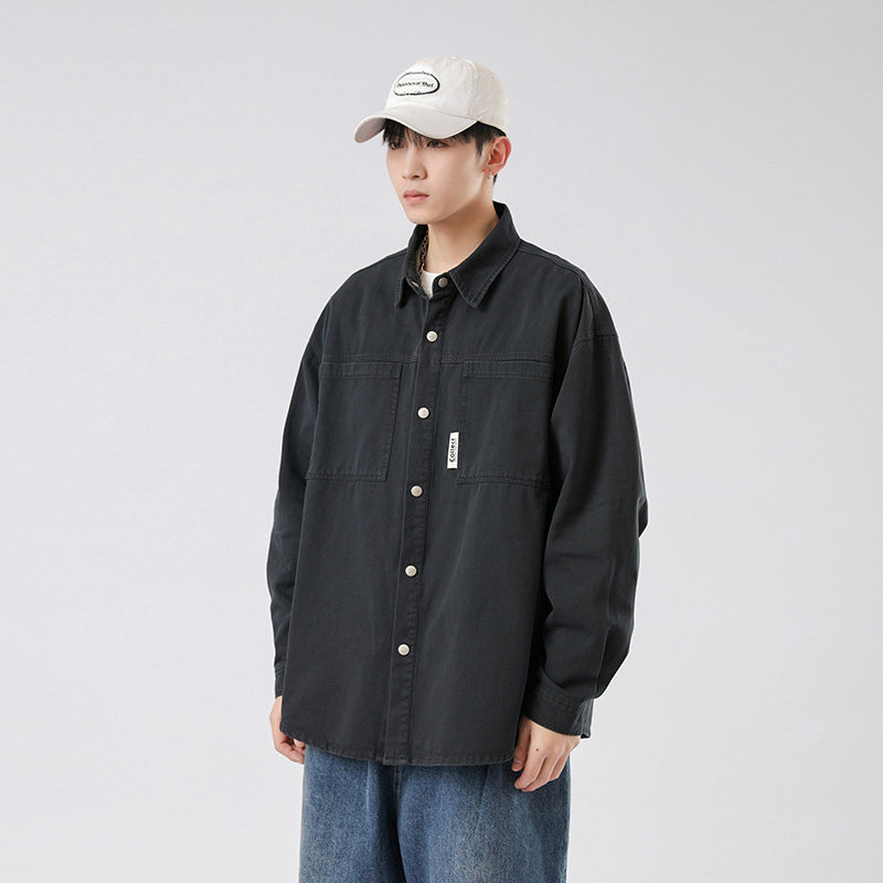 日系纯棉重磅水洗衬衣男春秋潮牌情侣水洗长袖外套-CS619-P70杏色,男装衬衫,星座307-3(原516-1)