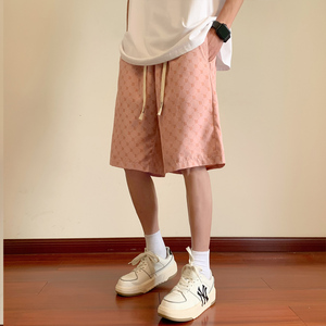 休闲短裤男款夏季B字母满印直筒五分裤子潮牌-DK701-P30粉色