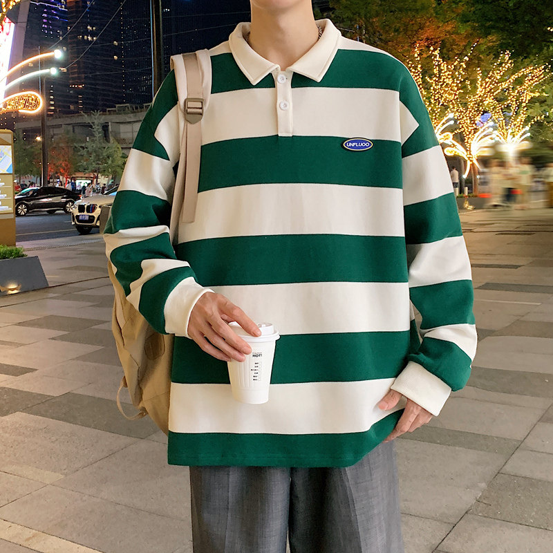 秋装男士polo衫翻领拼色条纹字母卫衣少年学生衣服-2381-宝蓝P55,男装卫衣,星座307-3(原516-1)