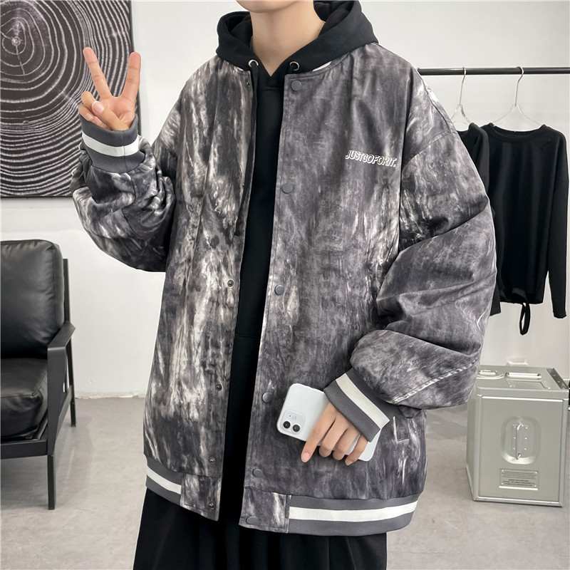 外套男春ins潮流褂子潮秋季衣服情侣上衣印花夹克-JK816-P60灰图片