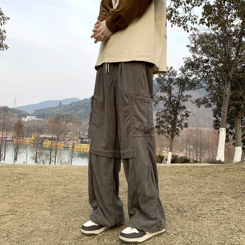 山系复古美拉德工装裤直筒宽松休闲裤高街灯芯绒长裤-K873-P48灰,男装休闲裤,星座307-3(原516-1)