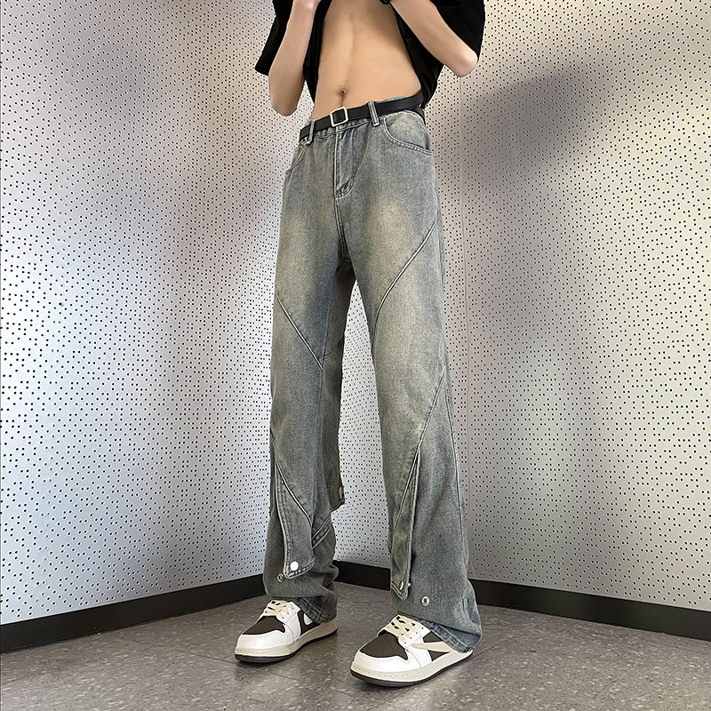美式复古水洗牛仔裤男春夏hiphop设计感高街直筒长裤-K030-P50蓝,男装牛仔裤,星座307-3(原516-1)