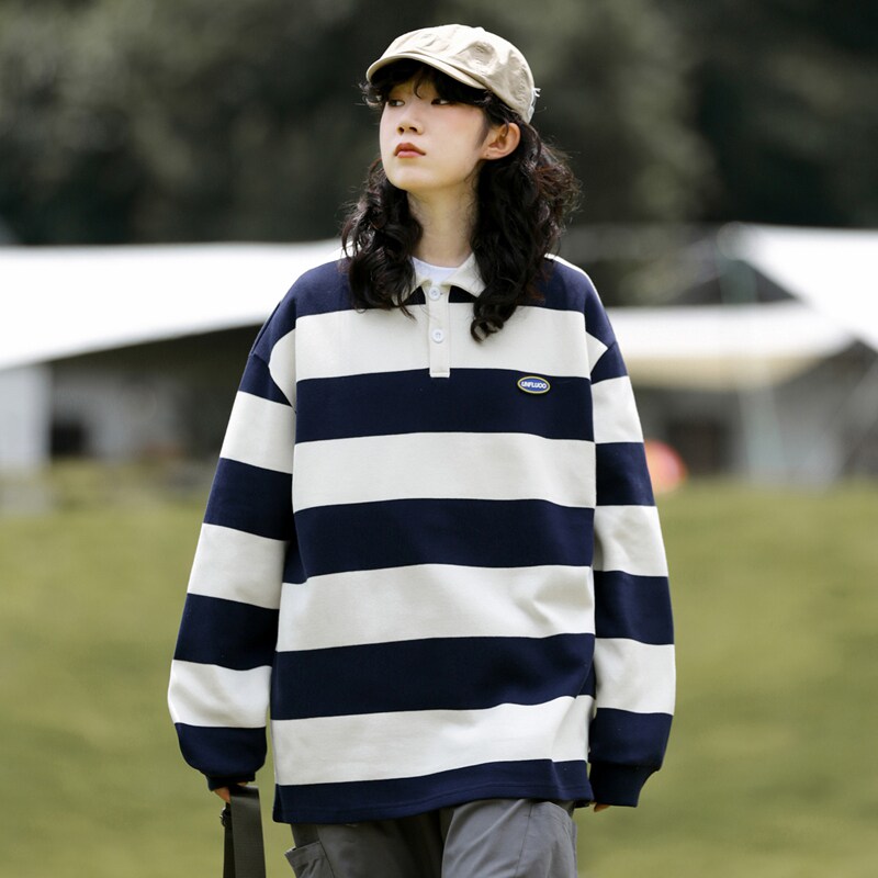 2023男女polo衫翻领拼色条纹字母卫衣情侣款上衣服-2381-墨绿P55,男装卫衣,星座307-3(原516-1)