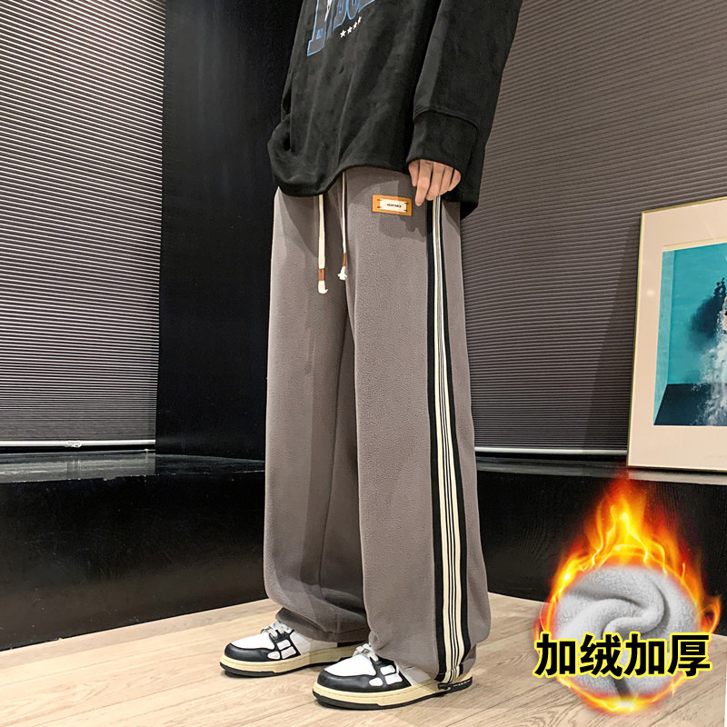 裤子男冬季抽绳束脚裤双面绒加绒加厚卫裤直筒休闲裤-K632-P50白,男装休闲裤,星座307-3(原516-1)
