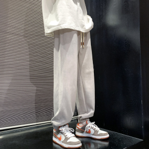 卫裤男麂皮绒运动裤2024春美式束脚裤男士休闲裤潮-K661-P45卡其图片