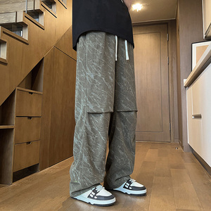 灯芯绒裤男2024春夏宽松直筒运动卫裤男生休闲长裤潮-5070-P38绿图片