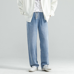 牛仔裤男宽松直筒拖地裤夏季冰丝莱赛尔阔腿裤潮-TS12-P55蓝图片