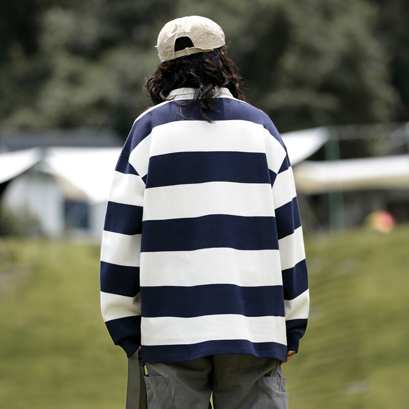 2023男女polo衫翻领拼色条纹字母卫衣情侣款上衣服-2381-宝蓝P55,男装卫衣,星座307-3(原516-1)