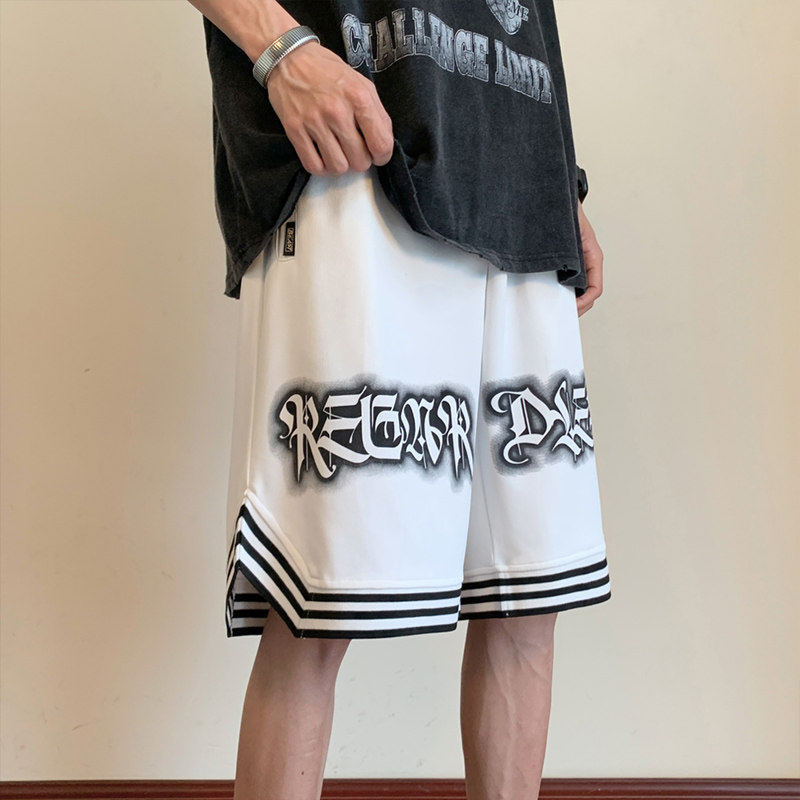 美式大码运动短裤男oversize宽松复古休闲五分裤潮-DK713-P38白色,男装休闲裤,星座307-3(原516-1)
