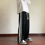 裤子男春季运动裤条纹拼色直筒休闲裤男士宽松阔腿裤-K332-P45白，男装休闲裤，星座307-3(原516-1)