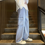 牛仔裤男秋季2023潮牌高街阔腿设计感直筒工装长裤-BK801-P48泥黄，男装牛仔裤，星座307-3(原516-1)